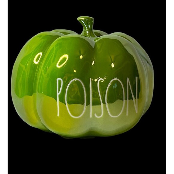 Rae Dunn POISON  Acid Green Iridescent Luster Glaze Ceramic Pumpkin New in Box - Picture 1 of 5